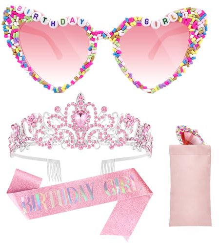 Bingtoo Couronne et Écharpe d'Anniversaire pour Femmes, Lunettes d'Anniversaire, Couronne Princesse, Cadeaux d'Anniversaire pour Les Femmes, Décorations d'Anniversaire