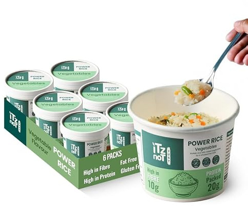 iTz noT Instant Power Protein Rice Pot– Vegetable Flavour 110g (Pack of 6) - Plant Based- High Protein (20g), High Fibre (10g), Low Carb & Gluten Free, Fat Free, Instant Meal, Ready to Eat