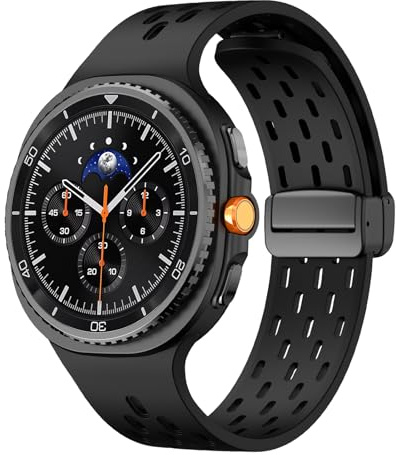 WoPail Silikonremmar för Samsung Galaxy Watch 8 40 mm 44 mm, inget mellanrum mjukt andningsbart sportband magnetisk justerbar slinga silikonarmband för Samsung Watch 8 Classic 46 mm - svart