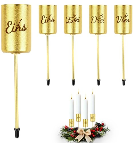 Joxessaien Set di 4 portacandele a forma di corona dell'Avvento, in metallo, con incisione da 1 a 4, altezza 11 cm, diametro 2,5 cm, portacandele da inserire per Avvento e Natale