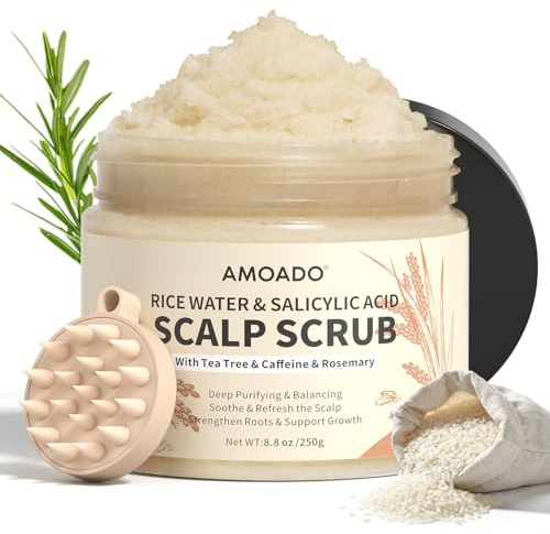 Scrub per il cuoio capelluto all'acqua di riso con acido salicilico (BHA), tea tree e rosmarino - Scrub esfoliante delicato per il cuoio capelluto contro la forfora e il sebo, 250 g
