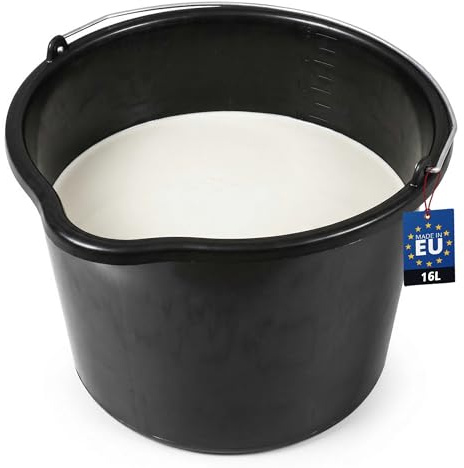 BAKOKI Robust uppsättning av 3 murbrukshink med pip 12 l av återvunnen LDPE med metallpannband och inre skala – betonghink, cementhink, rengöringshink och vattenhink för byggarbetsplats, trädgård och