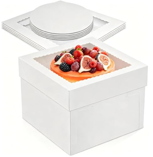 Otauoaea 5 Piezas Cajas para Tartas, 25,4 x 25,4 x 20,3cm Caja Tartas Con Ventana y Bandeja, Cake Box Caja Tarta - 10X10X8 inch Recipiente para Tartas, Cajas para Pasteles de Carton