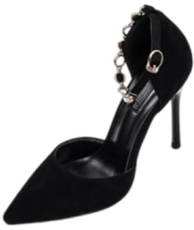 Genérico Zapatos De Tacón De Aguja para Mujer Ante Punta Afilada Correa De Tobillo,Negro,38 EU
