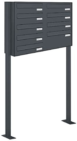 AL Briefkastensysteme 9er Durchwurf-Standanlage in Anthrazit Grau RAL 7016 9 Fach DIN A4 wetterfest Premium Briefkastenanlage