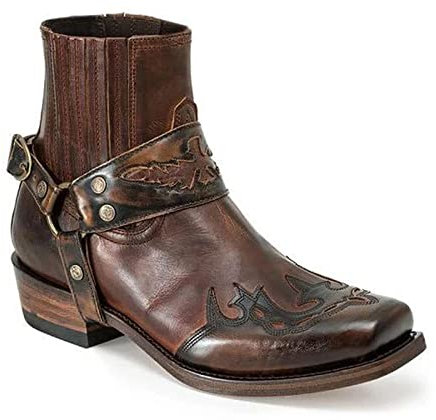 LLDG Herren Western Cowboy Motorrad Stiefeletten mode Reiterstiefel Spitze Kurzschaft Boots Vintage Combat boots Motorradstiefel Biker Boots Modische Ankle Boots mit Blockabsat, 43 EU, Wein
