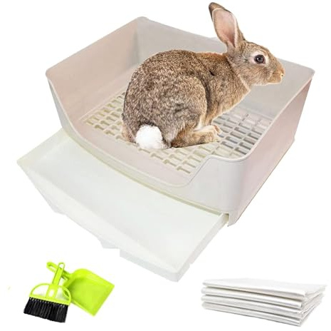 Tfwadmx Large Rabbit Litter Box Bunny Corner Toilet Potty Trainer with Drawer Bigger Pet Pan for Adult Guinea Pig Chinchilla Ferret Hedgehog and Other Animals (Brown)