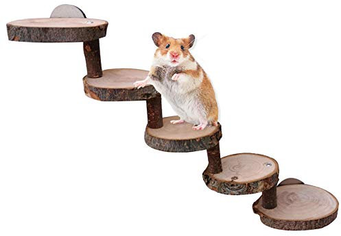 Hamster Spielzeug aus Holz, Hamster Holzleiter Hamstertreppe Brücke, Hamsterleiter Naturholz, Hamstertreppe, Suitable for Hamsters, Mice, Gerbils, Rats, Squirrels, Guinea Pigs, Parrots (5 Etagen)