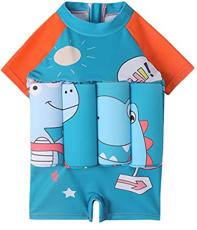 Baby Boys Girls One Piece Swimming Costume Kids Swimsuit Toddler Dinosaur Print Floating Swim Vest Water Sport Swimwear Dark Blue-Dinosaur 4-5 Years
