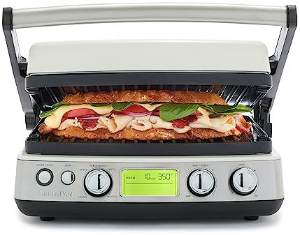GreenPan Elite 6-en-1 Gril Multifonction et Plaque de Contact, Revêtement Antiadhésif en Céramique Saine sans PFAS, Plaques à griller, Niveau de Brunissement Réglable, à Charnière, Crème Nuageuse