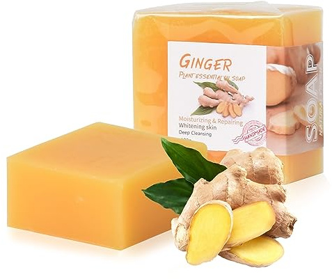 2 Pièces Savon au Gingembre, Savon Artisanal Bio, Savon Naturel Solide 100g, Barre de Savon pour la Peau, les Cheveux, le Corps, le Visage, Savon au Gingembre pour Bain, Douche, Lavage