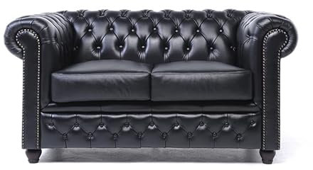 Chesterfield Sofa Brighton - The Brand | 2 Sitzer | 100% Leder, handgefertigt, Original Breite 150 cm (Schwarz)