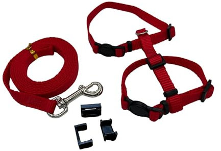 4 in 1 Katzengeschirr - Katzengeschirr für Tracker/Spaziergänge, Halsband mit/ohne Sicherheitsverschluss (Rot, L (3-8kg))