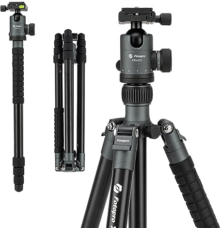 Fotopro 68 kamerastativ för DSLR, lätt resestativ med kulhuvud, avtagbar monopod med snabbkopplingsplatta och väska, belastning upp till 12 kg/26,5 pund (grå)