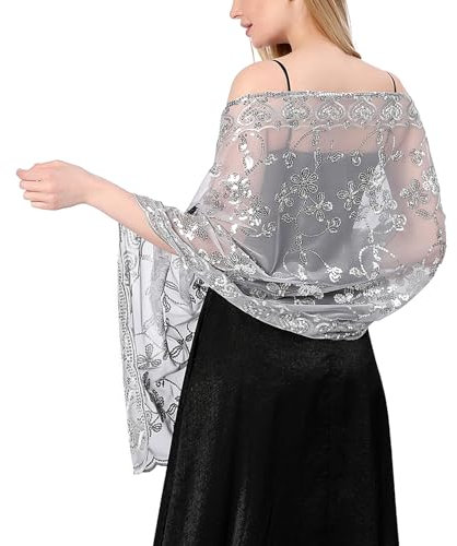 Ladiery Damen Pailletten Floral Schals und Stola für Abendkleid,Glitzer Festlich Hochzeit Stole Tuch für Abend Party