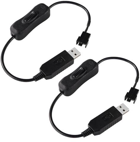 KUOQIY 2 ST 34cm Full Speed 12V Spänning Step-Up USB till 3 Pin/4 Pin PC Fläkt Sleeved Power Adapter Kabel med PÅ/AV-brytare, USB till 3Pin / 4Pin PC Fläktkabel med Switch
