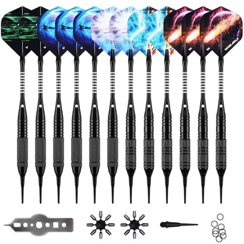 WIN.MAX Dartpfeile mit kunststoffspitze für elektronische dartscheibe 12 Stück Soft Darts Pfeile Set,18 Gramm
