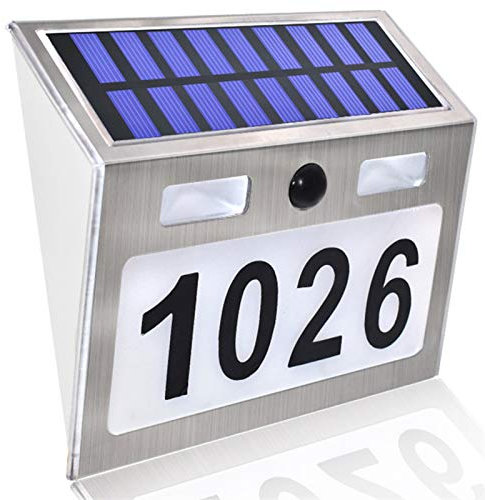 LMTYJZRY Solar Número de Casa, Exterior Número de Casa con Luz Solar LED Solar LED Luz de La Puerta Número Luz de Inducción Inteligente del Cuerpo Humano Número de Casa Iluminado Solar