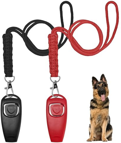 YOURKAY Hundepfeife Rütter Rückruf 2 Stück,Hochfrequenz & Ultraschall, 2-in-1 Clicker + Klickertraining,Handgeflochtener Kordelzug (Rot/Schwarz) Für Hundetraining, Hundeausbildung, Mit Lanyard