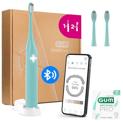 GUM SMART ONE Spazzolino elettrico sonico | controllo velocità | timer integrato | 4 modalità di spazzolamento | fino a 6 settimane di autonomia | app smart | 1x spazzolino | 2x testine | Verde menta