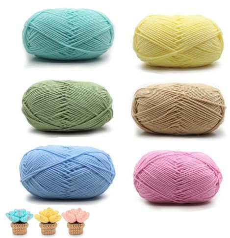 Häkelgarn, 6 x 50 g Handstrickgarn Baumwollgarn, Handstrickgarn Set, Leichte Pflege, Garnsets aus Wolle, für Häkeln und Kunsthandwerk, 6 Farben(Acrylgarn)