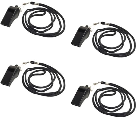 Neoreser Pfeife, 4 Stück Sportpfeifen mit Umhängeband, Plastik Pfeife, Triller Pfeifen Pfeife Fußballpfeife Schiedsrichterpfeife Trillerpfeifen für Trainer Schiedsrichter Lehrer Notfall, Schwarz