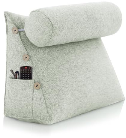 LELEFIDO Almohada de Lectura de cuña para Cama, cojín de Lectura Ajustable, Almohada Triangular para sofá de cuña para Soporte Lumbar, Cuello y Espalda con Funda de Lino extraíble