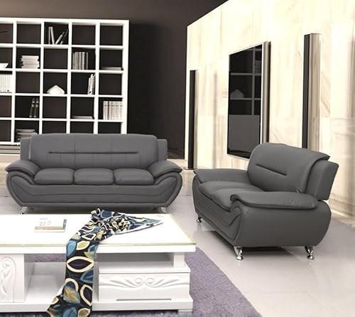 Eclipse 3+2 Leather Sofa Set Chrome Legs, Living Room Furniture (Grey)
