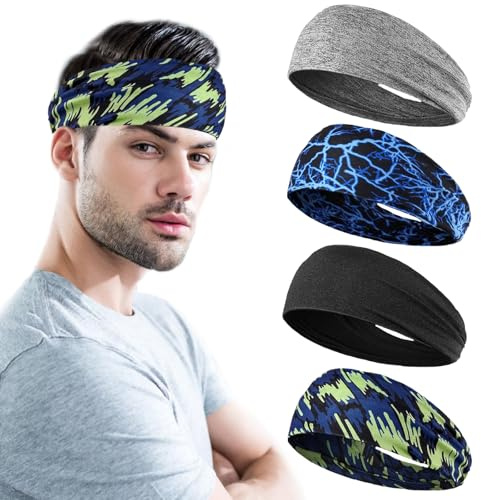 Fascia Capelli Uomo, 4 PCS Fascia Capelli Sport, Fascia Sudore Fronte, Fascia Sportiva Capelli per Uomo e Donna, Fascia Tergisudore per Corsa, Yoga, Ciclismo, Basket (C)