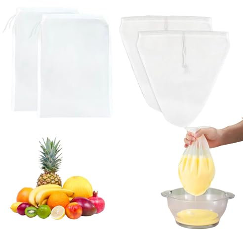 Sacchetti per latte di noci, 4 pezzi, riutilizzabili, sacchetti per latte di noci, lavabili biologici, sacchetti filtro con coulisse, per latte di noci, formaggio, caffè, yogurt, succo di frutta