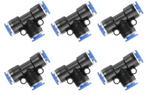 PATIKIL 6 Pcs t Shape 3 Way Push to Connect Fitting, 5/16 OD Tube Reducer Connector Quick Push Lock Adapter Air Hose Fitting for Pneumatic System Pipeline Connection, Blue