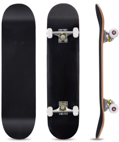 COSTWAY 31 x 8 Inch Complete Skateboard, 7 Layers Maple Skateboard Deck with ABEC-7 Ball Bearings, Suitable for Kids Teenagers & Adults (Black)