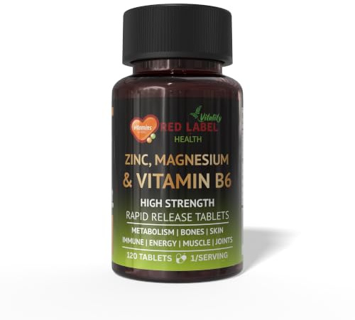 Red Label Health Zinc Magnesium and Vitamin B6 Tablets Pack of 120 Tablets (4 Months Supply), High Strength Supplements for Men & Women, Sleep Aid, Muscle Recovery, Better Sleep, UK