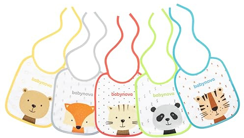 babynova Baby Lätzchen im 5er Pack – Entwöhnungslätzchen mit langen Ärmeln für Babys und Kleinkinder – 100% Baumwolle – Maschinenwaschbar – Zum Essen, Malen, Basteln