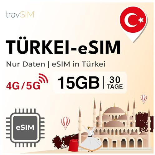 travSIM e SIM Türkei | 15GB Daten SIM - 30 Tage planlaufzeit | eSIM Türkei bietet unbegrenzten Internetzugang für Google, Facebook, Whatsapp, Instagram und mehr