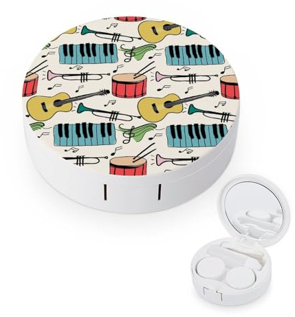 fkgvwo Contact Lens Container Piano Guitar Drum Travel Contact Lens Box with Mirror Tweezers Solution Bottle