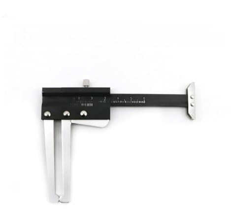 FUBESK Medidor profesional de profundidad de la banda de rodadura y grosor del disco de freno con escala transparente, rango de 0 a 60 mm, plateado y negro