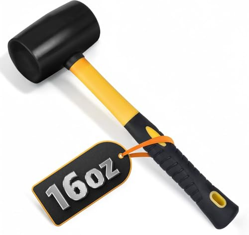 16 Oz Rubber Mallet Hammer - Rubber Hammer Mallet with Durable and Ergonomic Handle, Anti-Vibrating Design For Efficient Work - Good for DIY, Woodworking, Flooring, Camping and More
