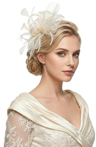 Fascinator For Hat Women Weddings,Royal Ascot Hats For Ladies,Bride Fascinators,Dual-purpose brooch and Feather hair clip For Wedding Guests,Race Royal Ascot Cocktail Tea Party Headwear For Women