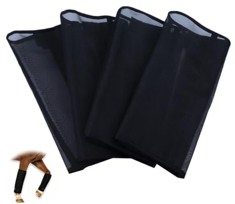 Grobo Lot de 4 couvre-jambes anti-moustiques en maille respirante pour l'équitation, bottes anti-mouches contre la fatigue des jambes, minimise la charge des étriers, noir