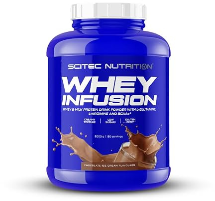 Scitec Nutrition Whey Infusion - Vassle- & Mjölkproteinpulver med BCAA, L-Glutamin, L-Arginin - Lågt Socker, Glutenfri, Fiberrik, 2000 g, Choklad Glass