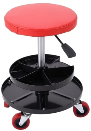 predolo Tabouret de Travail Réglable Siège Atelier Chaise Roulante Tabouret Mobile Structure Robuste PP et Fer Assise Rembourrée Confortable Convient aux Tâches à Faible Hauteur Ateliers Garages