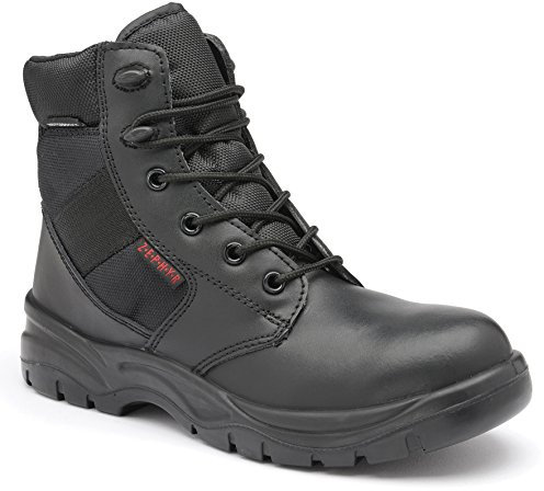 ZEPHYR Z006 Militärische Taktische Stiefel Arbeitsschuhe Sicherheitsschuhe Herren Damen Leder wasserdicht hoch metallfrei Polizei Mil-Tec SWAT Tactical Boot SRC Schnürsenkel; Schwarz; (44)