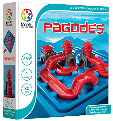 SmartGames - Pagodes - Jeu de Réflexion - Construis Chemins et Ponts pour Relier Les Pagodes Entre Elles - 80 Défis - 1 Joueur - pour Enfants à Partir de 7 Ans