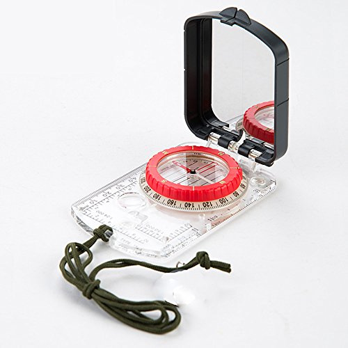 TAMUME Multi-Fonction Portable Randonnée Plaque de Base Miroir Boussole d'Observation et Pouce Millimètre Échelles de Cartes avec Clapet Ouvert Couverture et Cordon
