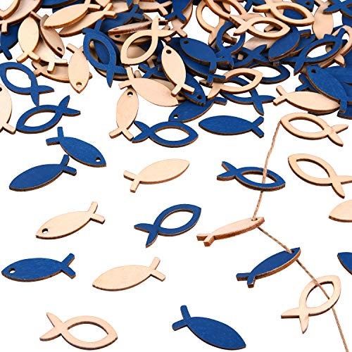 FEPITO 100 Pcs Décorations Vintage De Poisson En Bois Baptême Décorations De La Sainte Communion Décorations Pour La Maison Décorations D'été