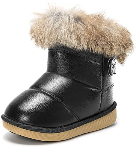 KVbabby Bambine e Ragazze Carino Stivali da Neve Morbide Fodera calda Stivali Scarpe di Cotone Piatto Pelliccia Stivali,nero-1,23 EU = produttore 24
