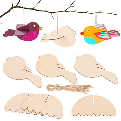Zaloife Decorazioni Pasqua Uccellini 3D in Legno, 12 Pezzi Pasqua Ornamenti Appendere, Artigianato Pasquale Fai da Te, Pendente Pasquale in Legno, per Pasqua Primavera ​Regalo Craft