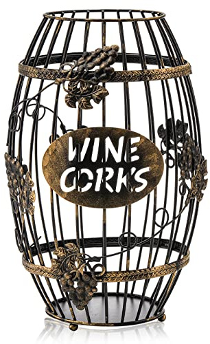 ZOOFOX Wine Cork Holder, Barrel-Shaped Metal Wine Cork Holder with Large Capacity, Decorative Vino Cork Storage Box for Kitchen, Great Gift Idea for Wine Lover