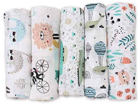 FENSILO Baby dregellappar - muslindukar - tygblöjor - 5-pack 70 x 80 cm Made in EU, testad för skadliga ämnen - dregellappar baby pojke flicka tyg med